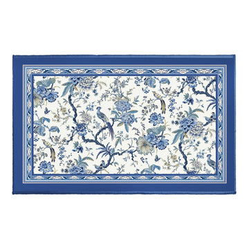 Chinoiserie Bath Rug 32x20 Inch, Blue White Birds Floral Bathroom Mats, Porcelain Oriental Flower Non-Slip Absorbent