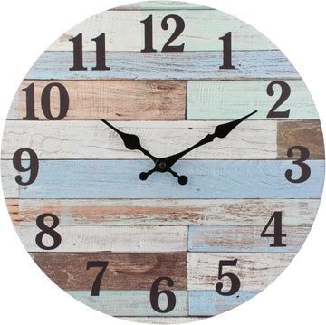 Vintage Coastal Worn Blue 14 Inch Round Battery Operated Wall Clock