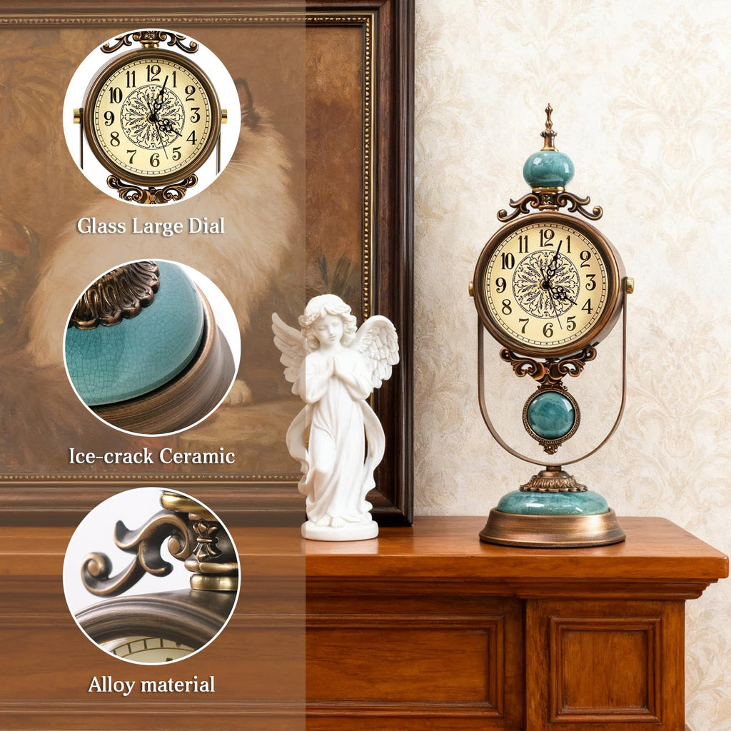 Large Mantel Clock for Fireplace, Vintage Table Clock, 19.3 inch