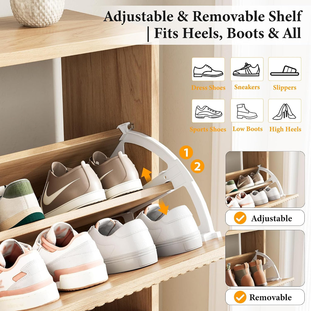 Shoe Storage Cabinet - Ultra Slim Shoe Cabinet with Tiered Fluted Design - Modern Shoe Organizer with Gold Legs
