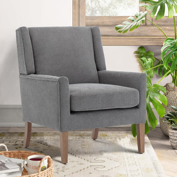 Modern Wingback Living Room Chair, Upholstered Fabric Accent Armchair, Single Sofa Chair with Lounge Seat and Wood