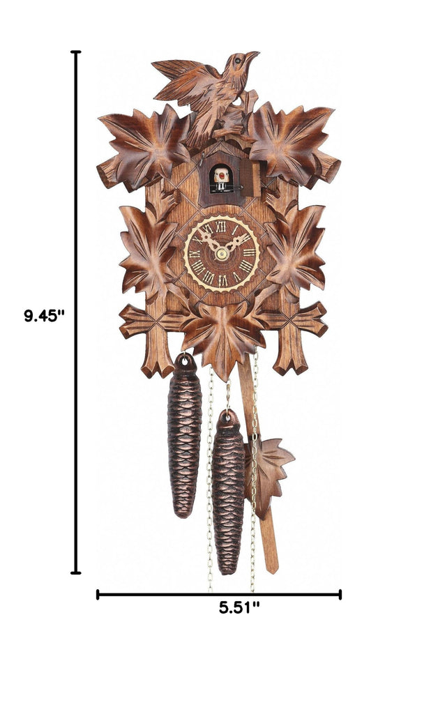 Cuckoo Clock Five Leaves with Bird, 1 Day Running time, Walnut