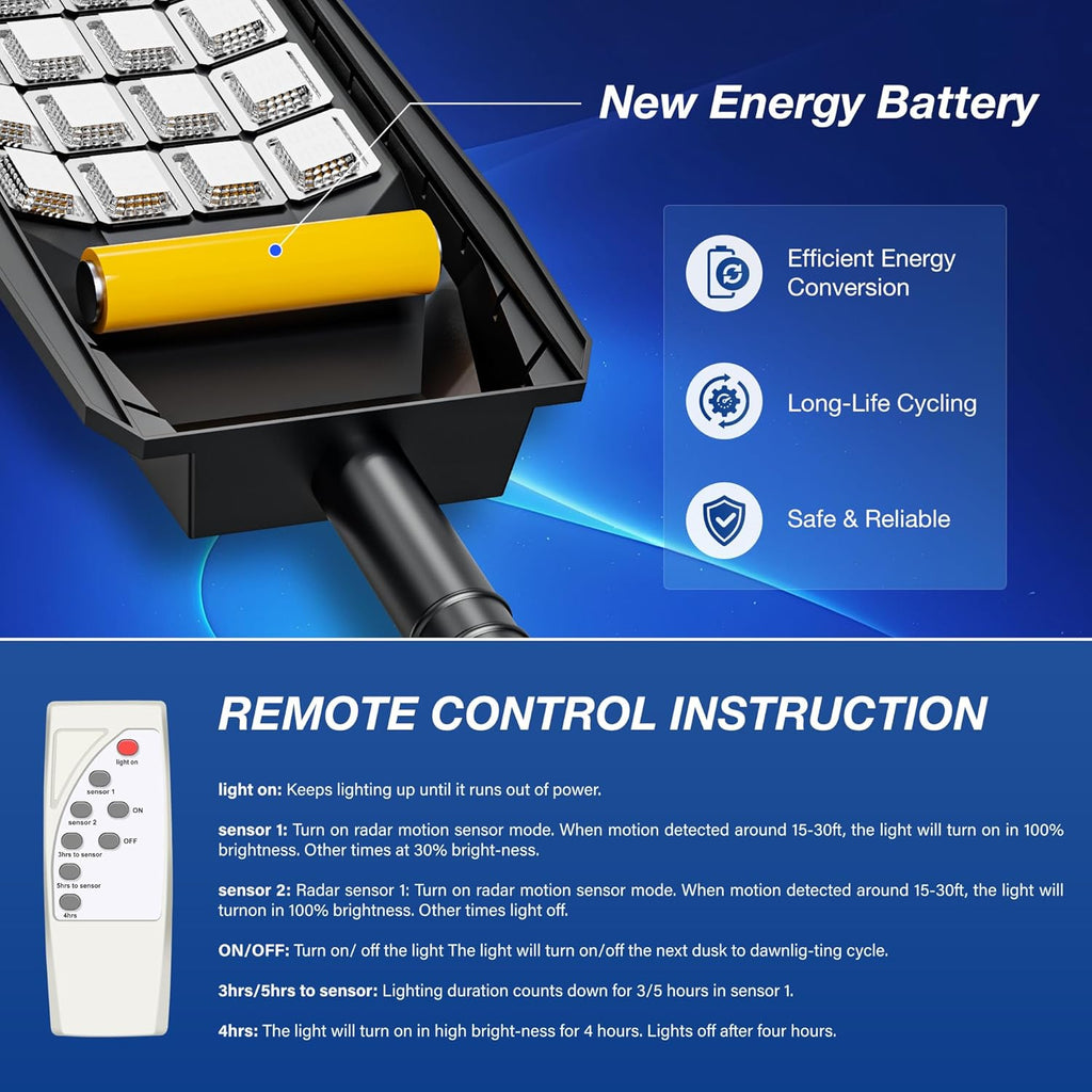 Solar Lights Outdoor, Wide Angle Solar Street Light IP66 Waterproof | 6500K Solar Lights Motion Sensor & Dusk to
