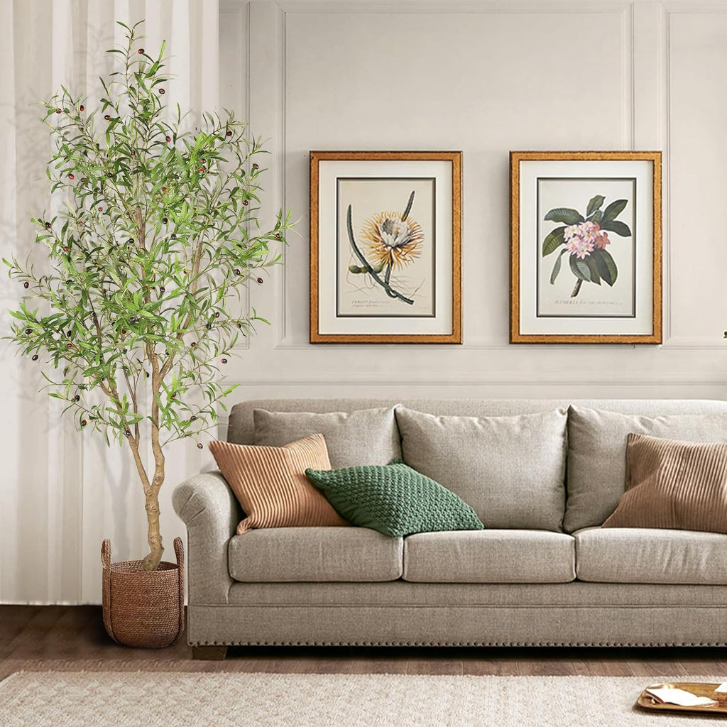 7ft Faux Olive Tree - Fake Potted Olive Silk Tree with Planter Natural Olive Branches and Realistic Leaves Artificial