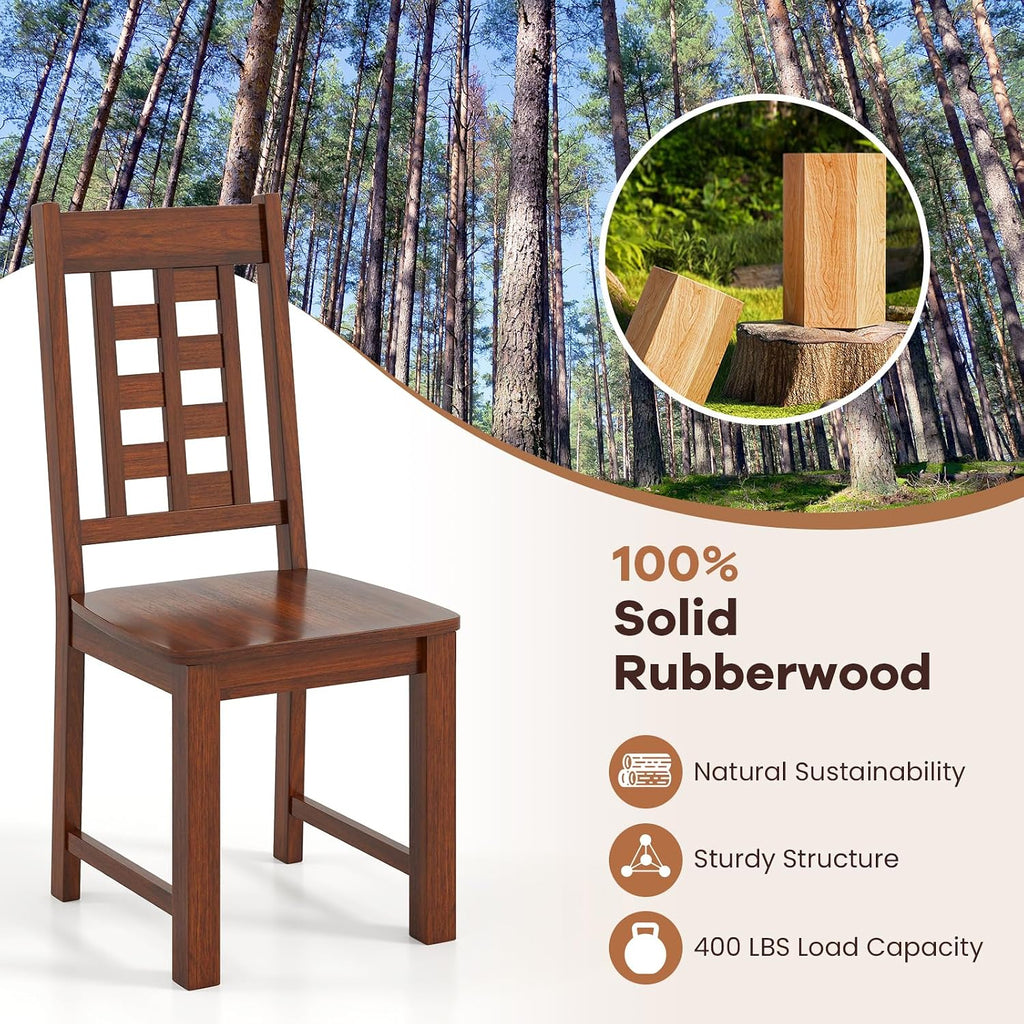 Set of 4 Dining Chairs, High Lattice Back Solid Wood Chair, Mid-Century Modern 4 Kitchen Chairs with Max Load 400 Lbs