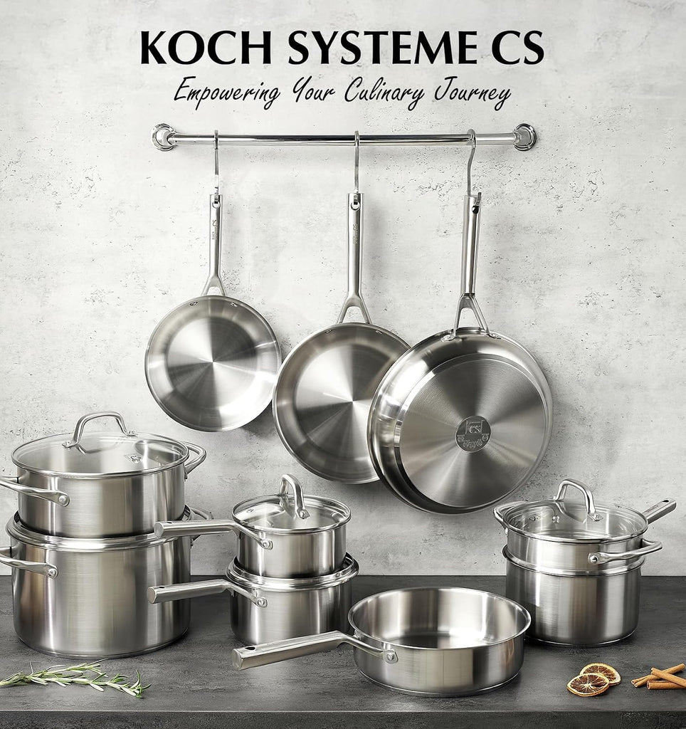 Stainless Steel Cookware Set 17 Piece with 5 Layer Base, Professional 18/10 Stainless Steel Pots and Pans Set, Oven