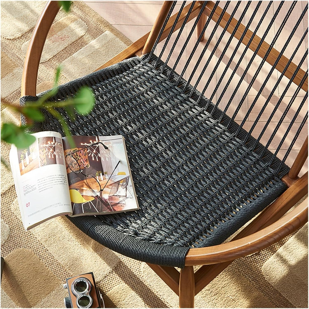 Lounge Chairs Wooden Sofa Leisure Chair Woven Hemp Rope Single Recliner, Chaise Longue and Terrace, Stylish