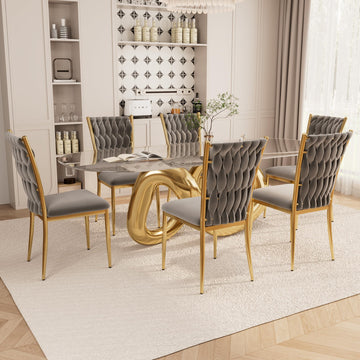 Grey Velvet Dining Chairs Set of 6, Modern Upholstered Kitchen Chairs