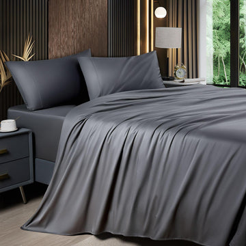 4 Piece Queen Sheet Sets, Cooling Sheets, Dark Grey