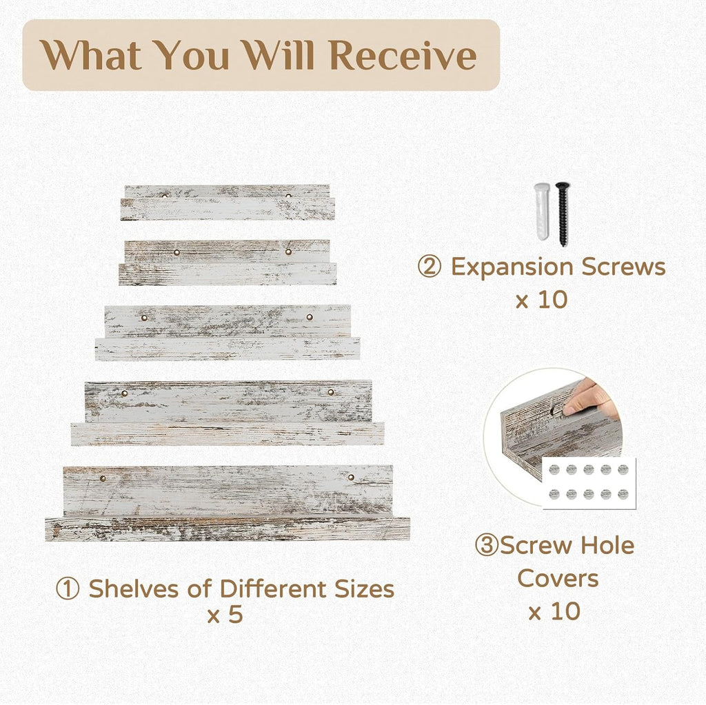 Rustic Shelves Wall-Mounted Distressed White - Farmhouse Wall Shelves 15.8 inch Wood Wall Decor Decorative Small