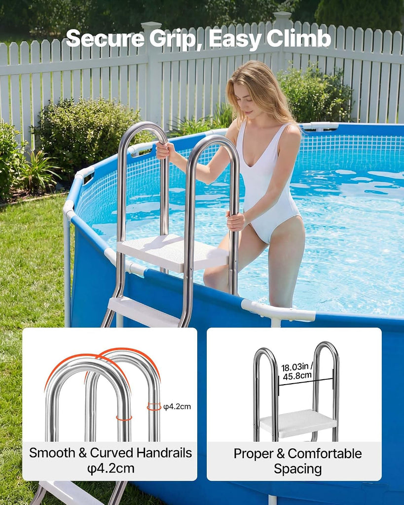 Above Ground Pool Ladder, Stainless Steel A-Frame Swimming Pool Stairs for 49.2 in High Wall, 300 lbs Capacity Heavy
