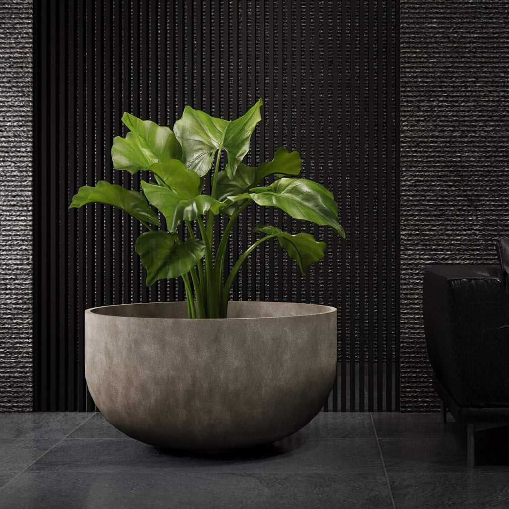 Roco Bowl Indoor/Outdoor Planter, 24x13in River Stone | Handcrafted fiberglass & resin, weatherproof UV/frost