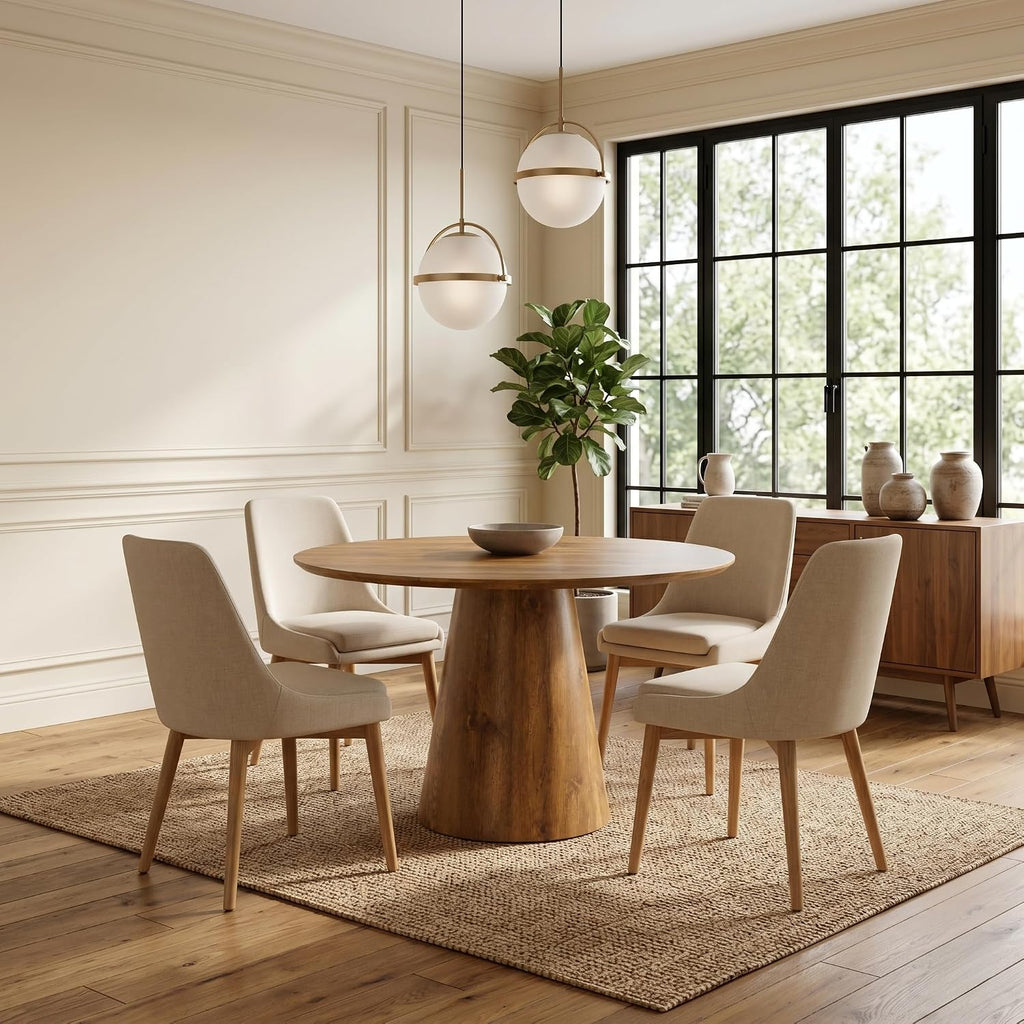 45'' Round Dining Table, Small Round Dining Table, Wood Dinner Table Use for Kitchen, Easy Assemble, Saving Space