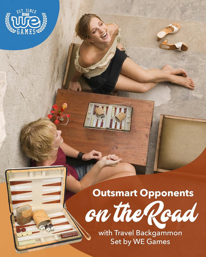 Magnetic Map Style Backgammon Board and Carrying Strap - Board Games for Adults, Travel Games, Travel Backgammon Sets