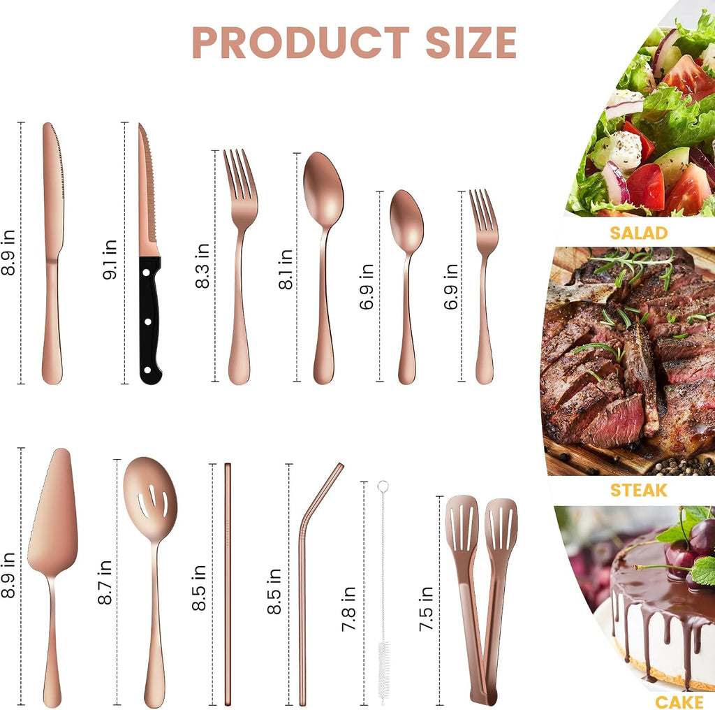 69 Pieces Rose Gold Silverware Set with Steak Knife Service for 8