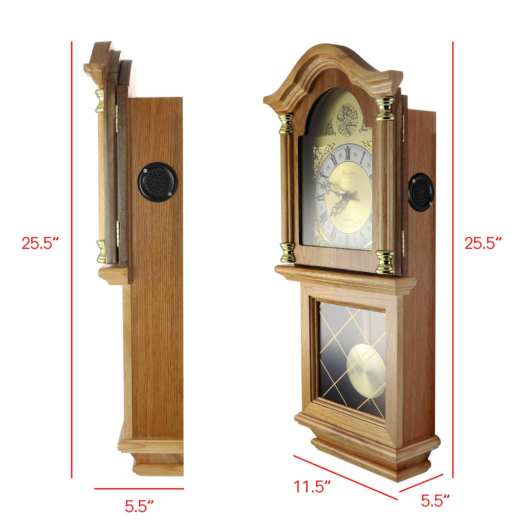 Classic Chiming Wall Clock with Swinging Pendulum, Golden Oak