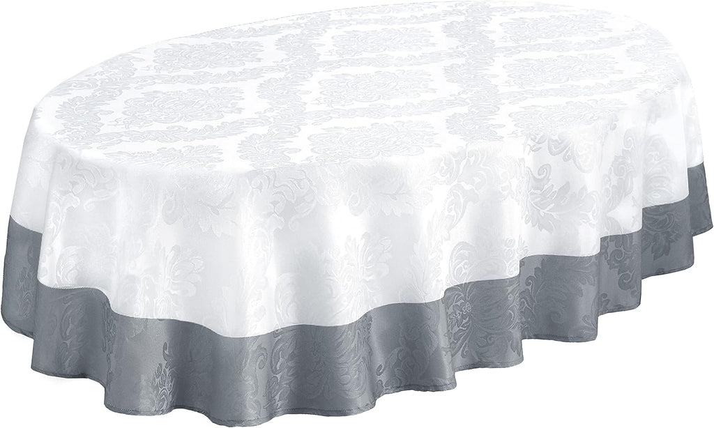 Valencia Two Tone Bordered Damask Fabric Tablecloth, Wrinkle and Stain Resistant Dining Room, Party 