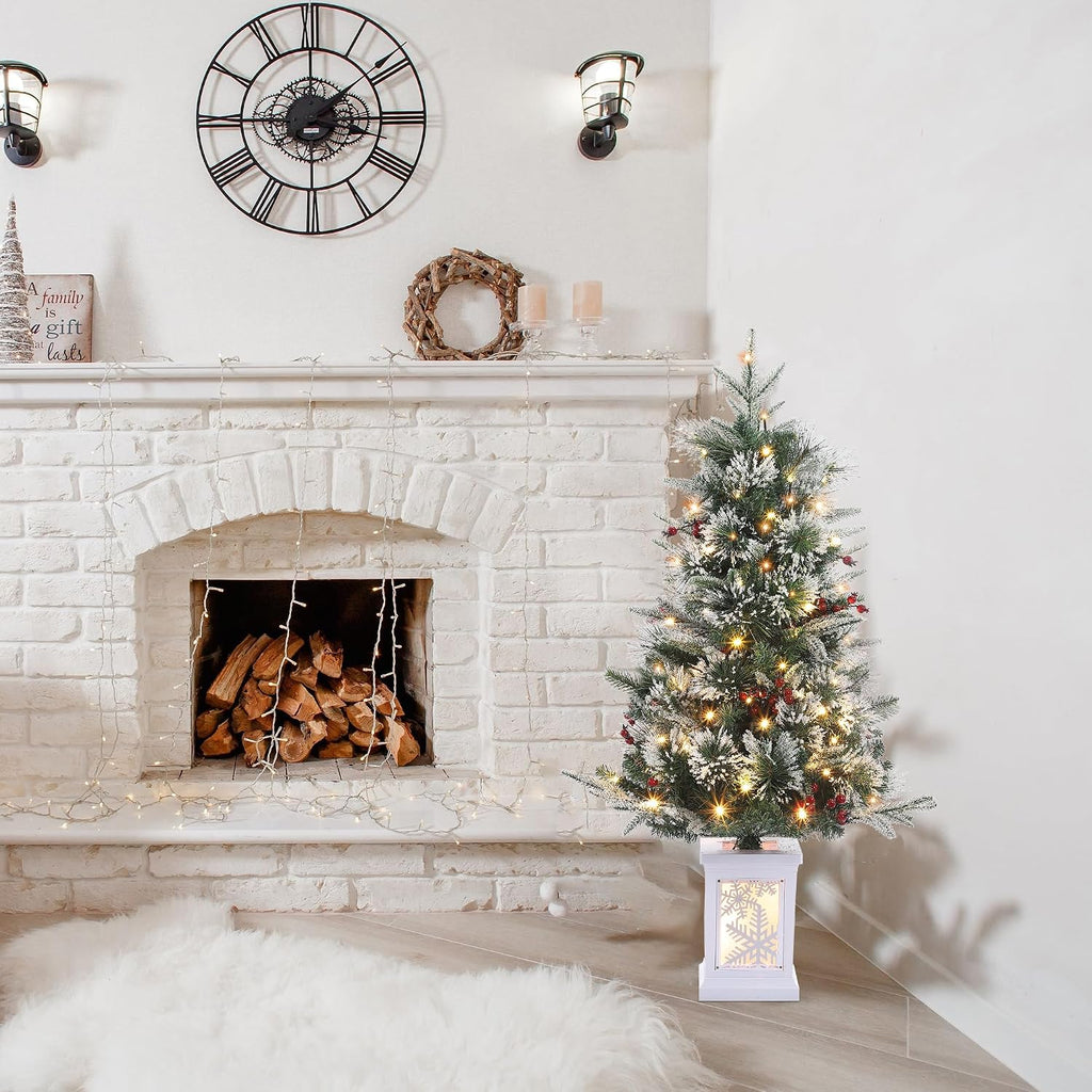 3Ft Pre-Lit Holiday Christmas Tree with Snowflake Base, Artificial Christmas Tree with Timer Function and 78 Led