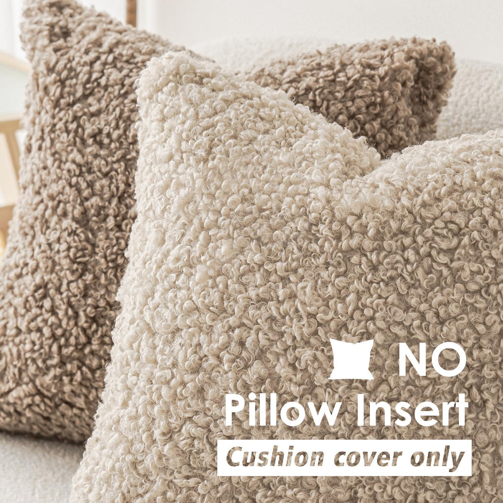 2 Pieces 20x20 Inch Light Khaki, Faux Fur Throw Pillow Cover Accent Pillow Fuzzy Soft Pillowcases Sheepskin