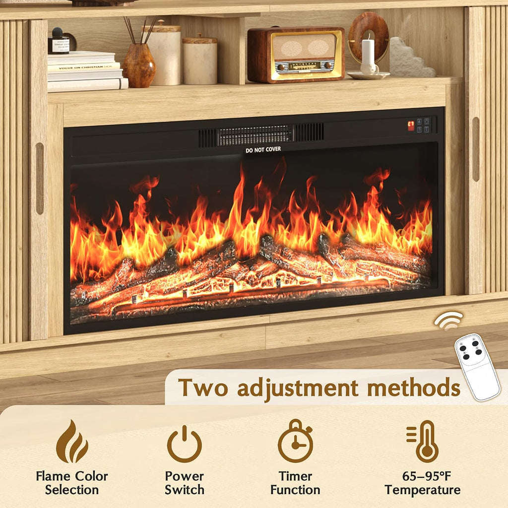 85.6" Fireplace TV Stand for TV Up to 90",Entertainment Center with 40" Electric Fireplace,Simulates 12 Flame