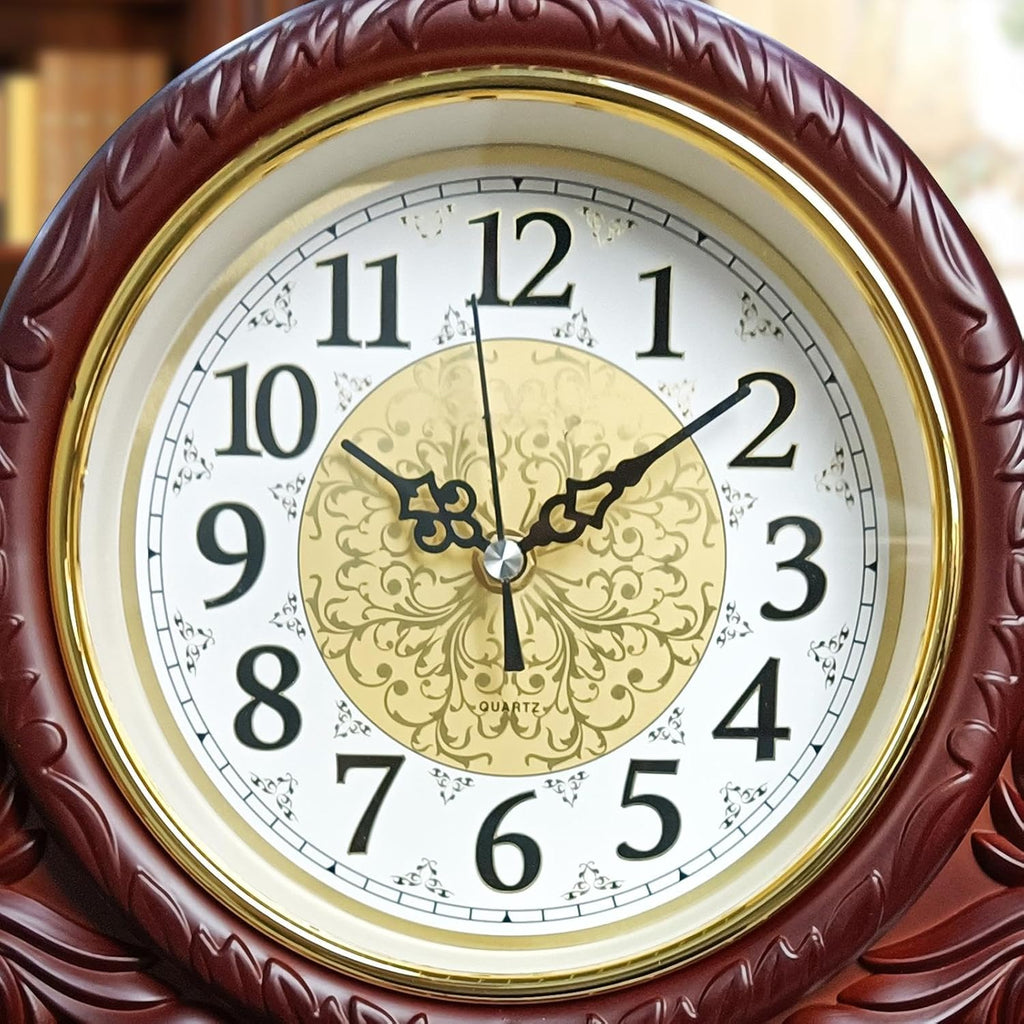 Decorative Quartz Mantel Clock, 12 Inch, Antique Style, Burgundy Red