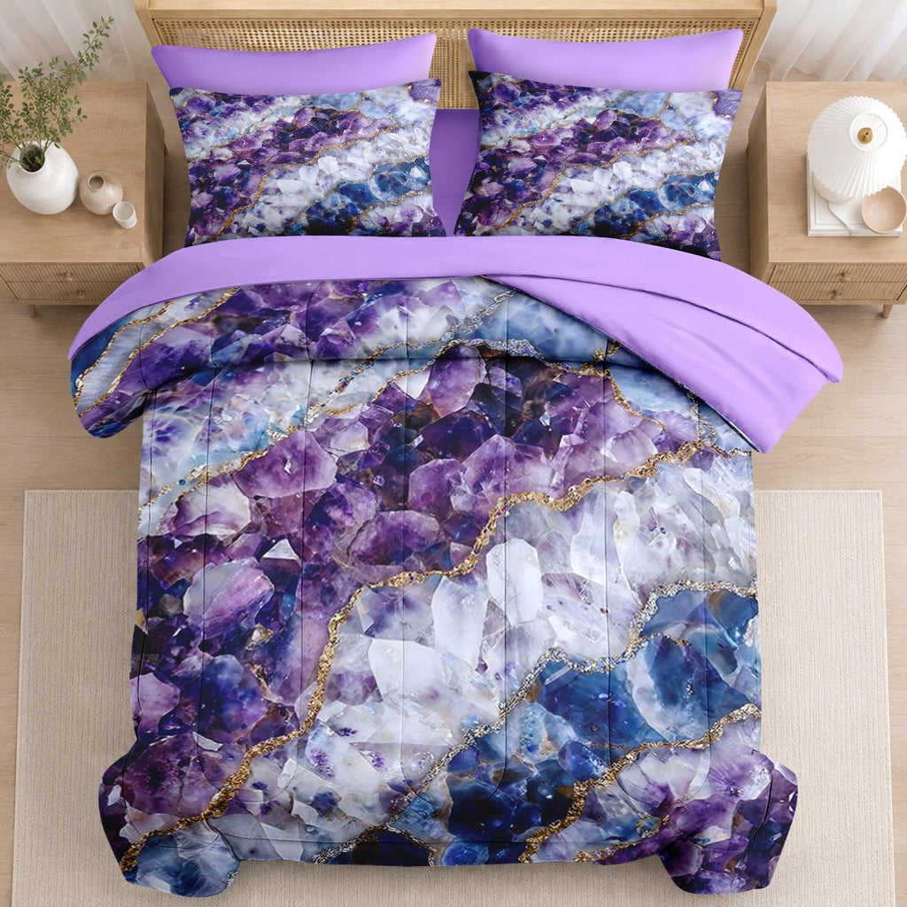 King Comforter Set with Sheets, 7 Pieces Crystal Purple Bedding