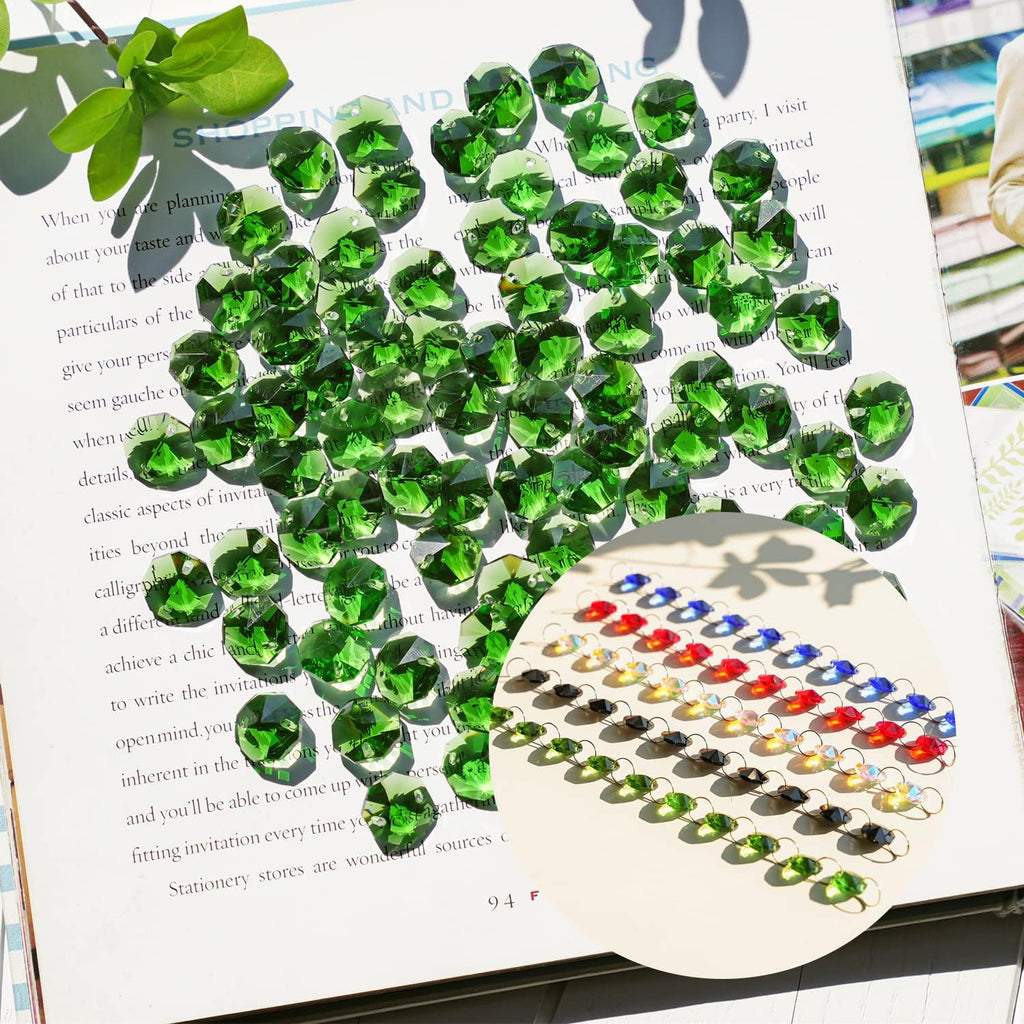 100 Pcs 14mm Green Octagon Crystal Beads Suncatcher Chandelier DIY