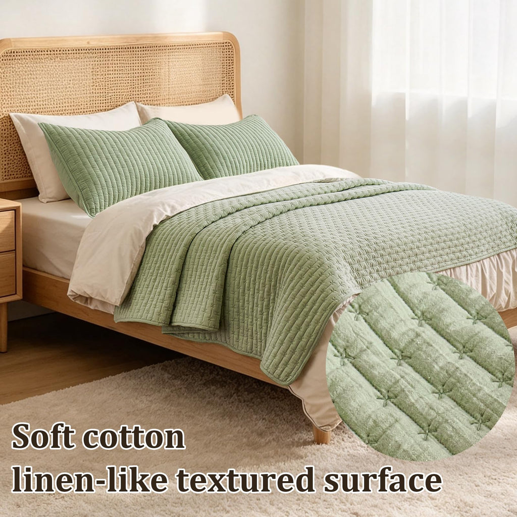 Cotton Quilt Sets Oversized King Size 120x120 Soft Bedspread Cozy Striped Quilted Bedding with 2 Shams Decorative