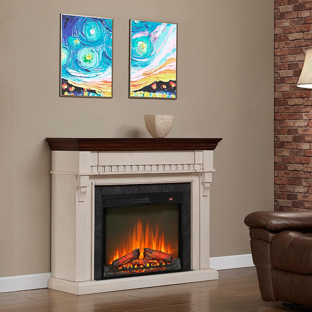 23" Electric Fireplace Insert, Fireplace Heater with Remote, Adjustable 4 Flame Brightness, Log Set, Low Noise