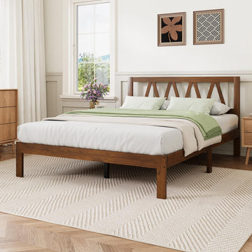 12 Inch Full Size Bed Frame Full Bed Frames with Headboard Solid Wooden BedFrame Foundation, No Box Spring Needed