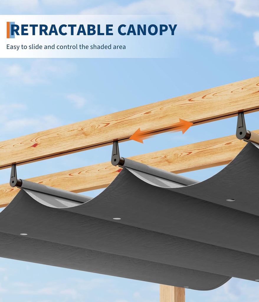 10 x 13 ft Wood-Grain Aluminum Pergola Outdoor Pergola with Retractable Canopy Sun Shade Shelter for Garden