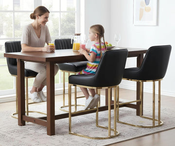 Black Leather Bar Stools Set of 4 Modern Counter Stools with Gold Legs 26 Inch Counter Height Bar Stools Upholstered