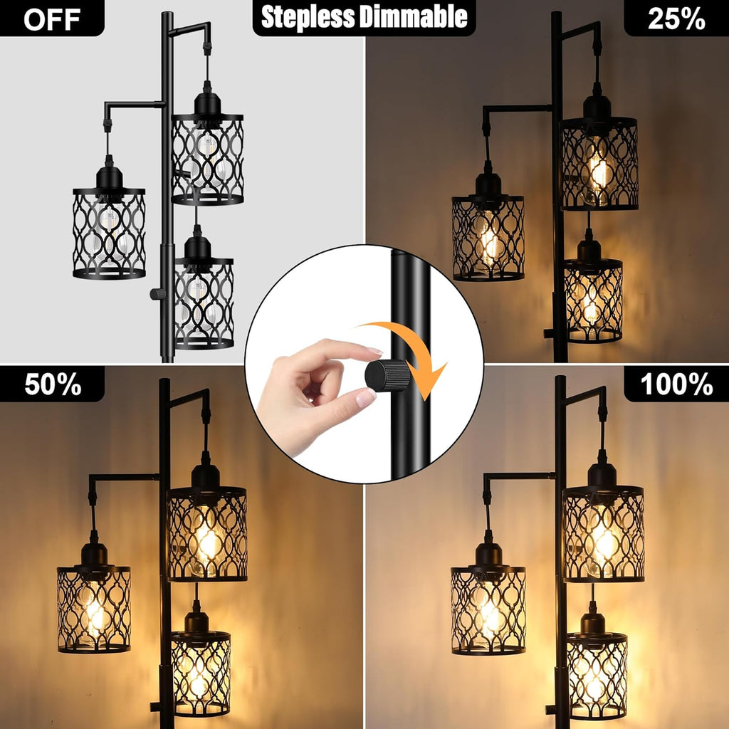 Dimmable Farmhouse Floor Lamp, Industrial Floor Lamp with 3 X 6W LED Bulbs, 3 Light Rustic Standing Tall Lamp, 68"