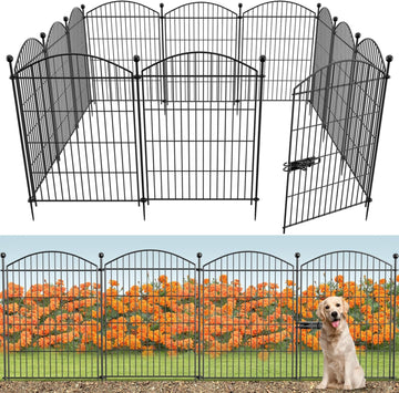 Decorative Garden Fence Animal Barrier with Gate 40 in(H)×27.6 Ft(L) 12 Panels, Dog Rabbit Fencing Arched Rustproof