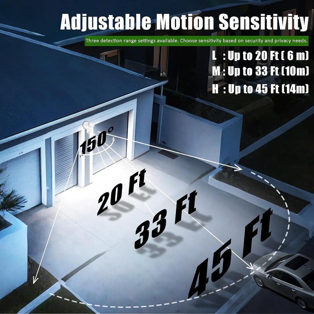 Outdoor LED Two-Head Security Flood Light, Motion Sensor, Adjustable Beam Angle Light Coverages, Adjustable