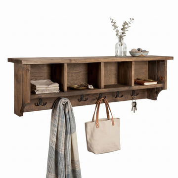 Pomona Solid Wood Entryway Coat Rack with Cubbies, Rustic Brown, 48"