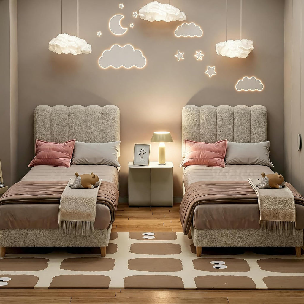 Twin Bed Frame, Platform Bed with Headboard for Kids | Upholstered Bed Frame, Easy Assembly, Wooden Slats Support, No