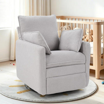 Swivel Rocker Recliner Chair, Teddy Upholstered Nursery Glider Chair, Manual Reclining Chair with Two Removable