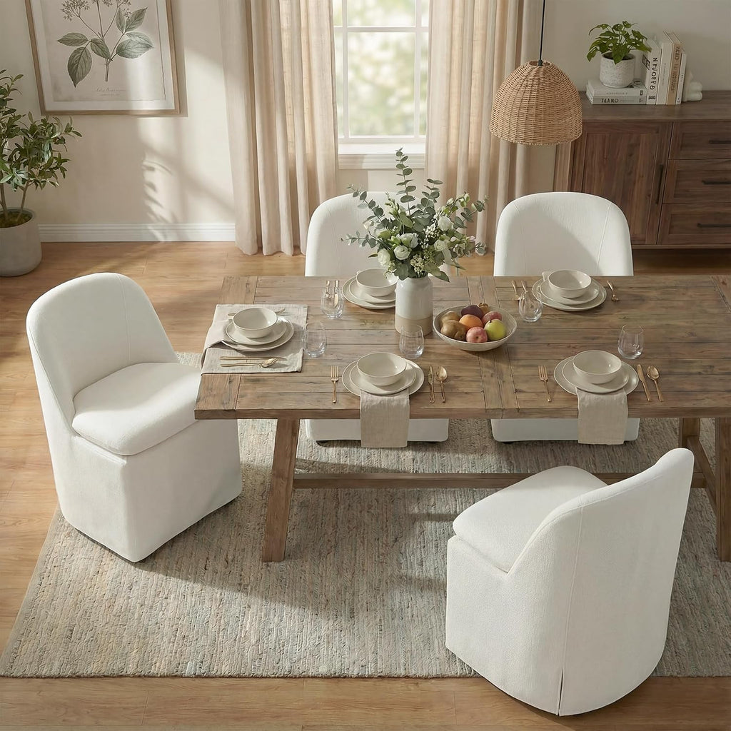 Upholstered Dining Chairs with Casters, Washable Cover Modern Dining Room Chairs with Thick Cushion & Sturdy Metal