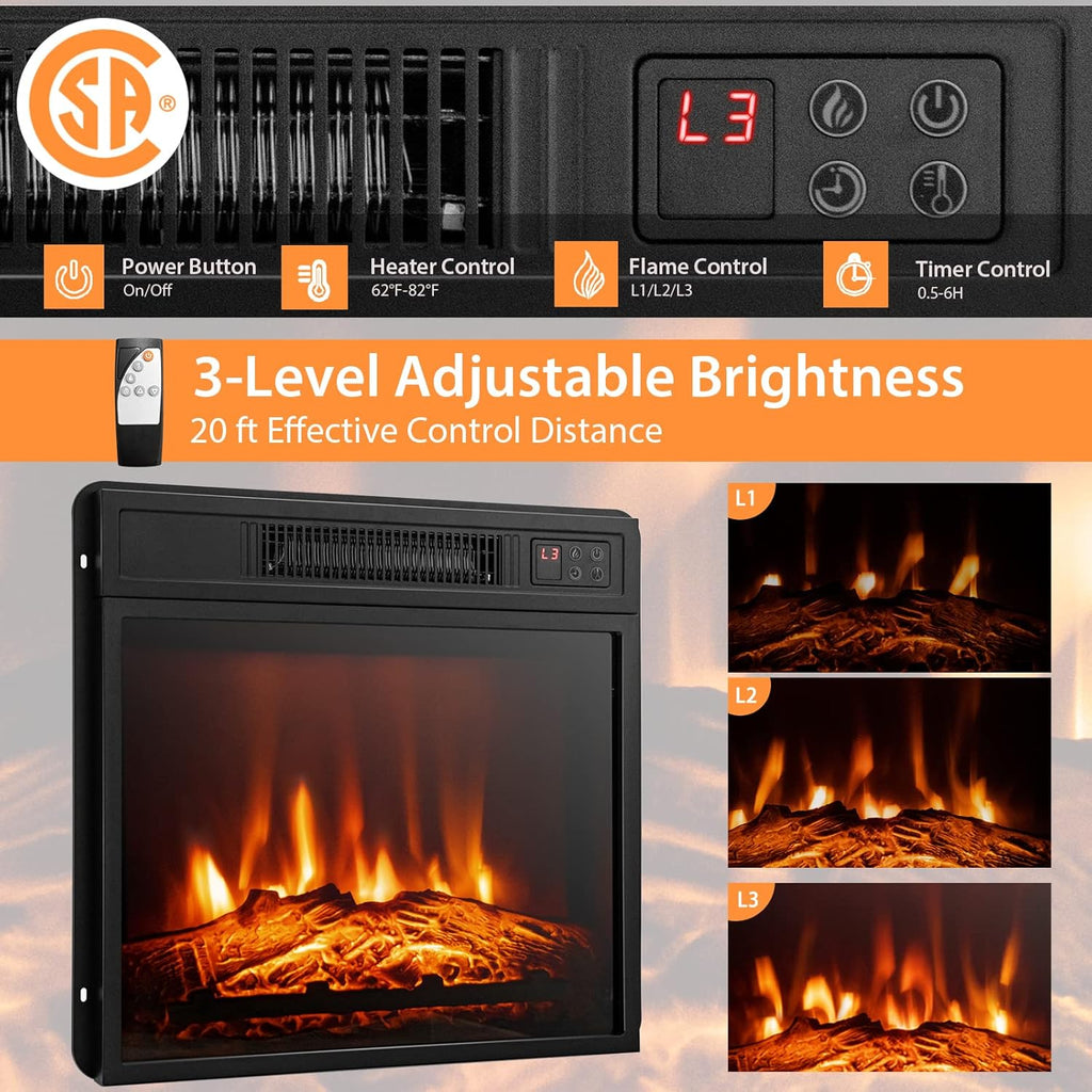 Electric Fireplace TV Stand, Electric Fireplace Mantel with 16-Color Led Lights, Adjustable Glass Shelves