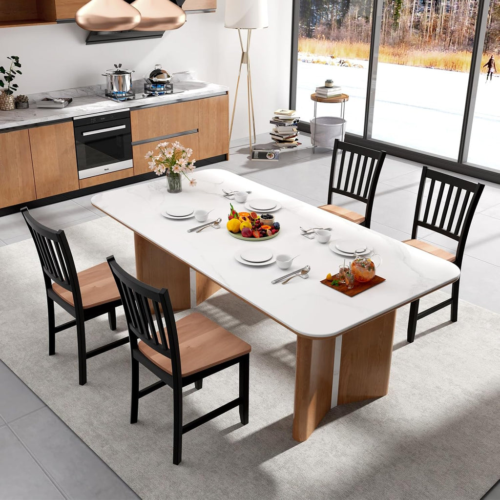 Dining Chairs Set of 4, Mid Century Modern Dining Room Chairs with Solid Rubber Wood Legs and Curved Backrest