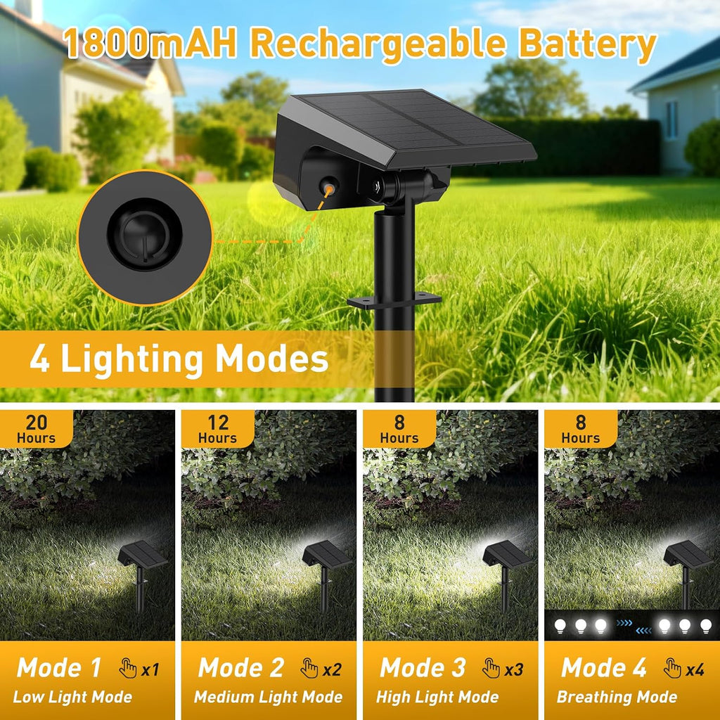 800Lumens Solar Spot Lights Outdoor, 8 Pack Solar Landscape Lights, 100 LEDs, 4 Lighting Modes, IP65 Waterproof