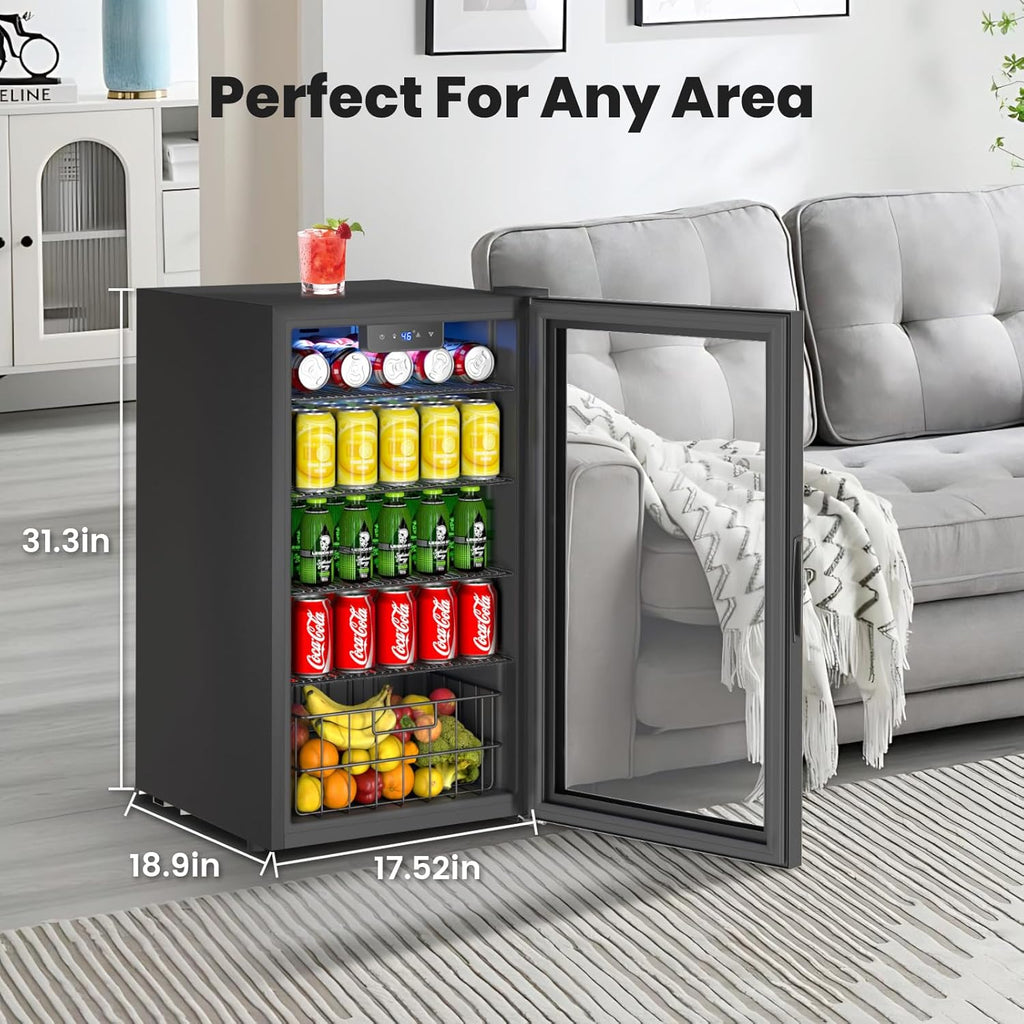 Black Mini fridge,116 Can Beverage Refrigerator Cooler,3.2 Cu.Ft Drink Fridge fo