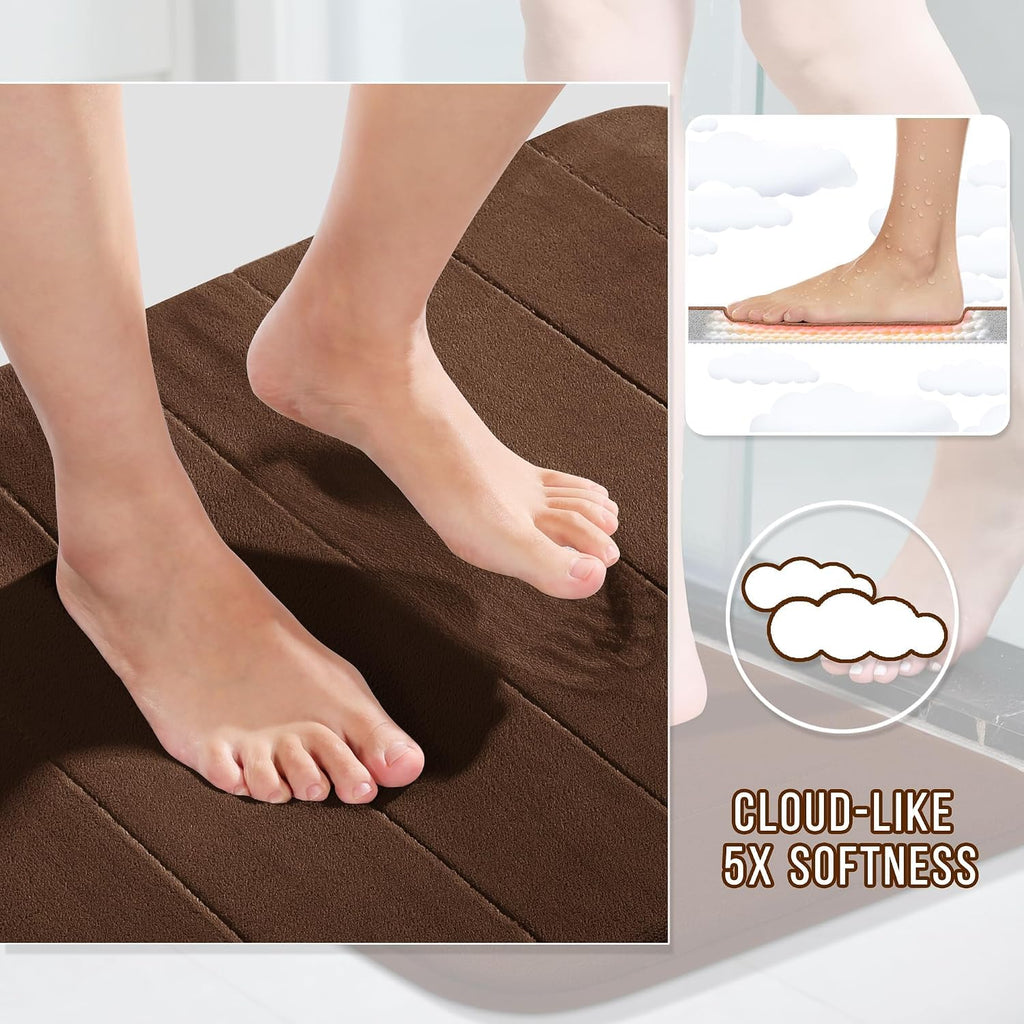 Memory Foam Bathroom Rugs Sets 2 Piece - Super Soft Absorbent Quick Dry Bath Mat Set, Machine Washable Non Slip Floor