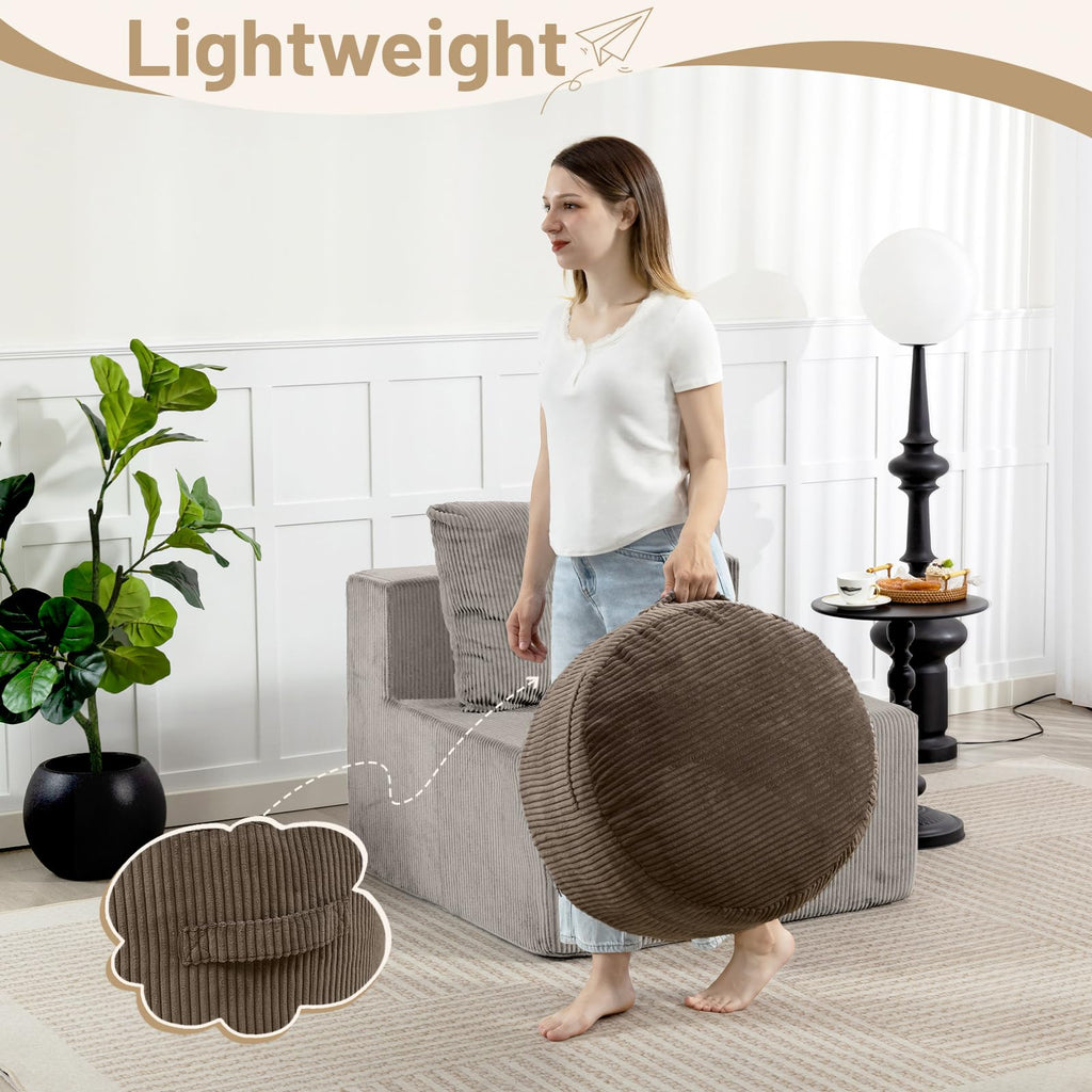 Round Stuffed Pouf Ottoman (Brown, 26" D x 26" W x 18" H)