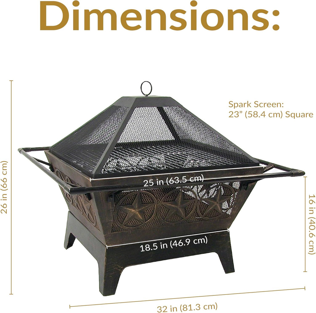 Sunnydaze Northern Galaxy 32-Inch Outdoor Fire Pit with Grill Grate, Spark Screen, and Poker - Heavy-Duty Wood-Burning Fire Pit for Outside - Image 6