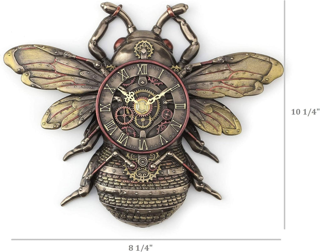 Veronese Design 10 1/4" Steampunk Bee Clock Cold Cast Resin Antique Bronze Finish Wall Sculpture Room Decor