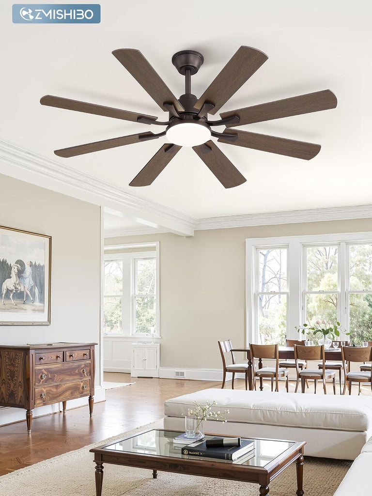 52 inch Ceiling Fan with Light and Remote, 8 Blades Ceiling Fans with 20W LED Light, Quiet DC Motor, 6 Speeds