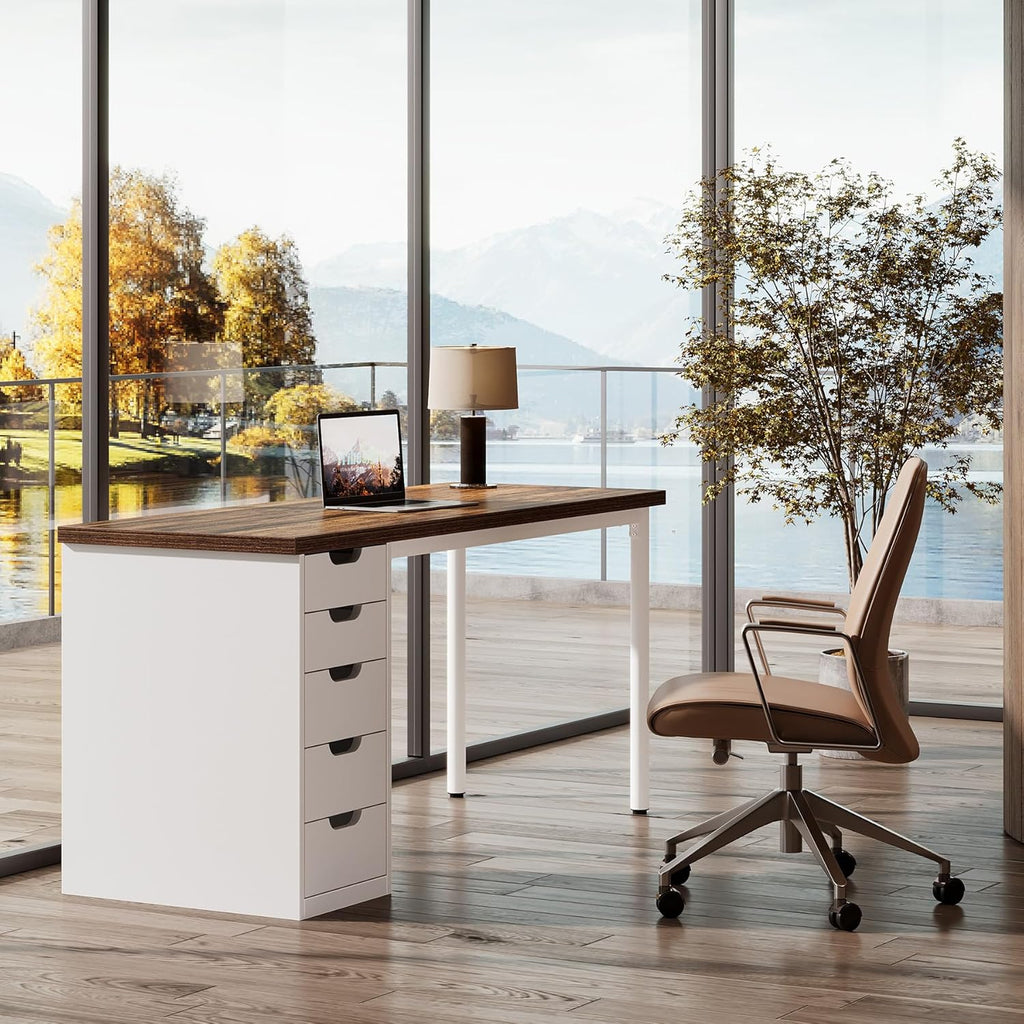 Modern Simple Computer Desk, 47 Inches PC Desk with 5 Reversible Drawers