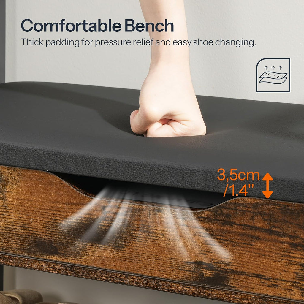 Hall Tree with Bench, Shoe and Coat Rack , Coat Rack with Bench, Flip Top Storage Box, PU Cushioned Seat, Non-Woven